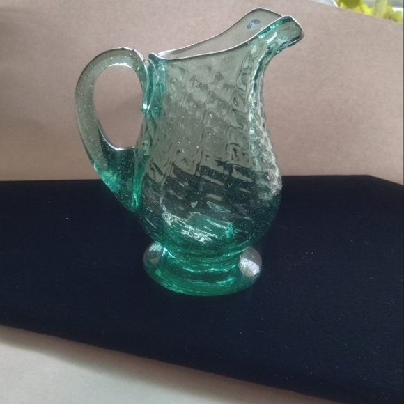 Vintage Studio Art Glass Pitcher Miniature Blown Glass 4" Tall 3.75" At Widest - Picture 9 of 9